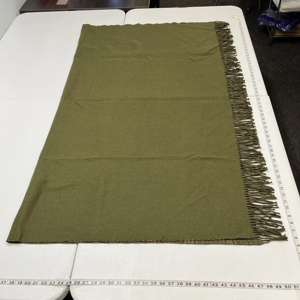 Vintage Lauren Ralph Lauren Green Plaid Wool Alpaca Blend Blanket Throw Fringe
